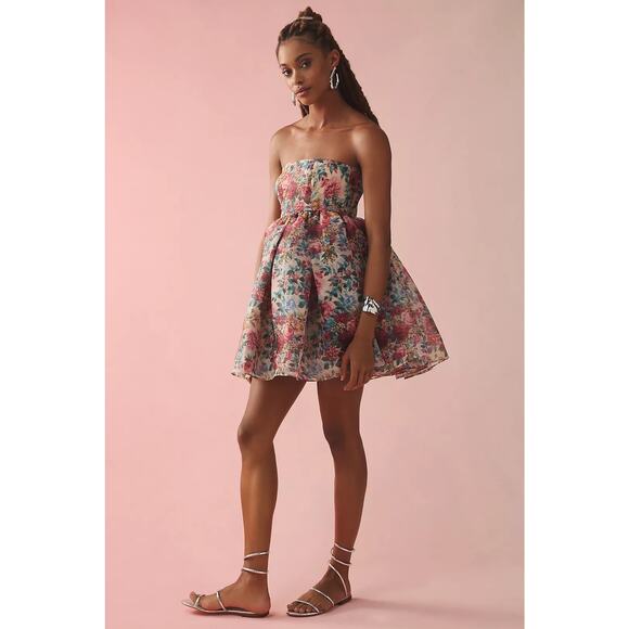 Selkie Strapless Floral Mini Dress - L - Picture 1 of 4